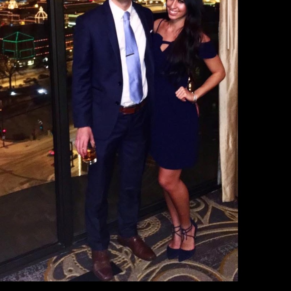 Storee Navy Blue Women's Dress with off the shoulder and cutout detail